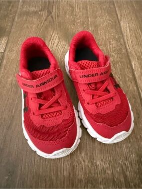 Under Armour Red and White Kids Athletic Sneakers